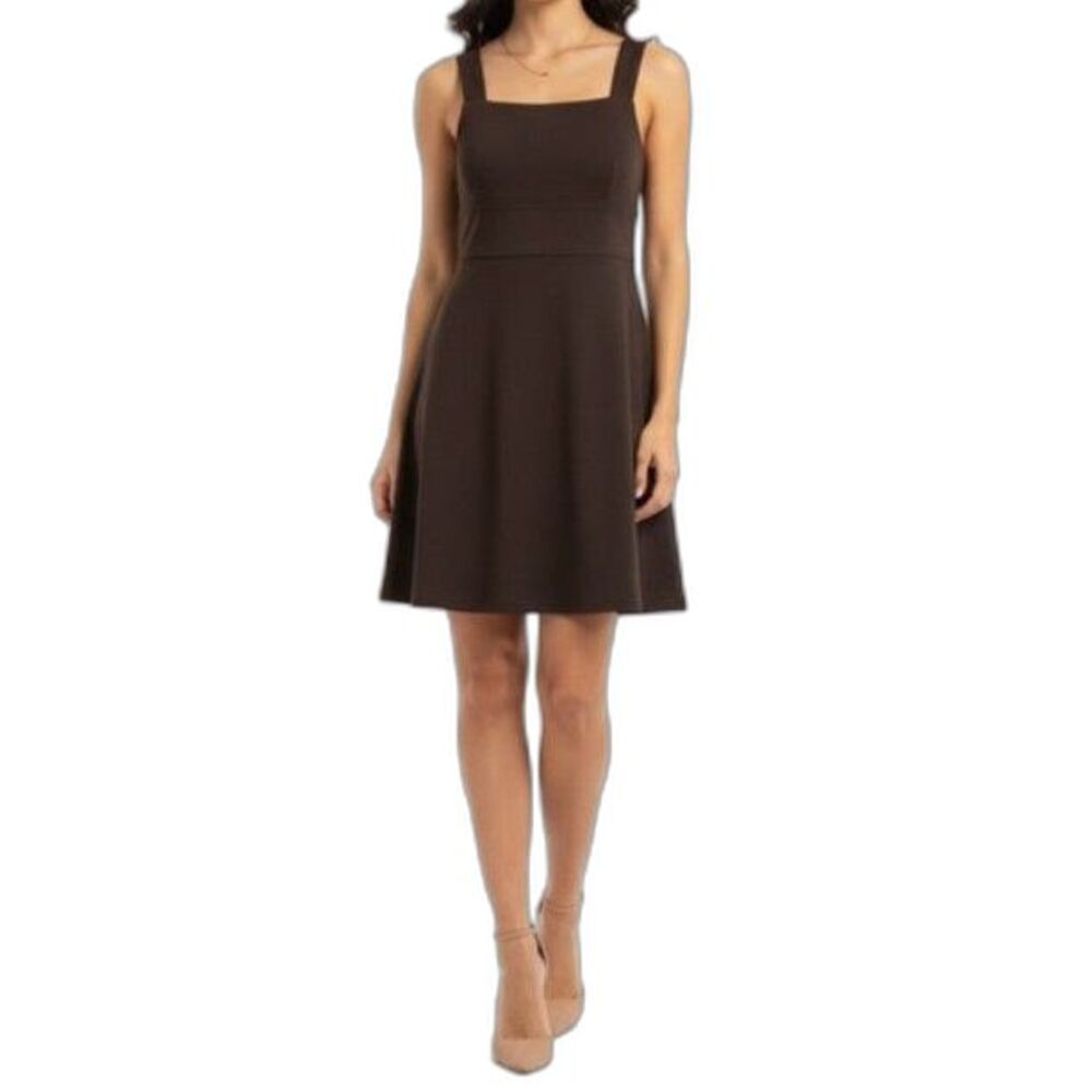 BCBGMaxAzria Women's Brown Square Neck Sleeveless Jumper Dress Size XL